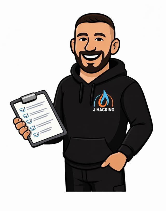 James from J Hacking holding a completed checklist